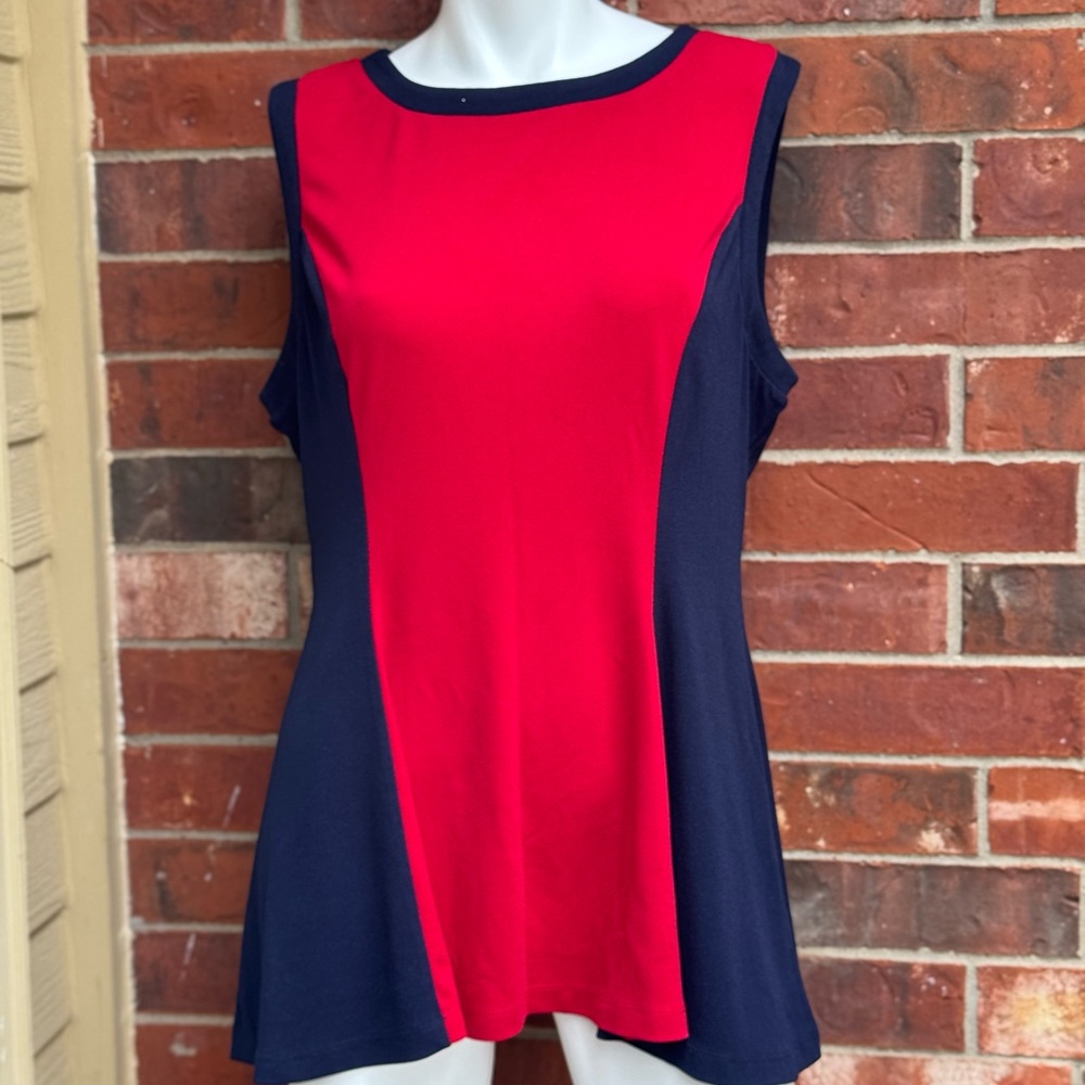 GEORGE SIMONTON SAYS navy and red color TANK TOP BLOUSE size Medium Sleeveless